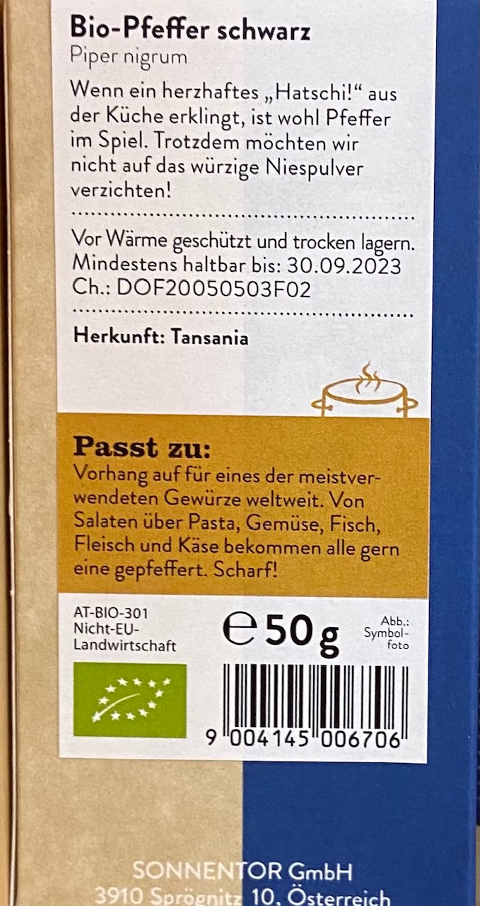 Pfeffer, schwarz, gemahlen 50g kbA