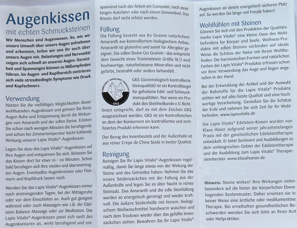 Augenkissen von Lapis Vitalis - Wellness für Zuhause Augenkissen von Lapis Vitalis - Wellness für Zuhause